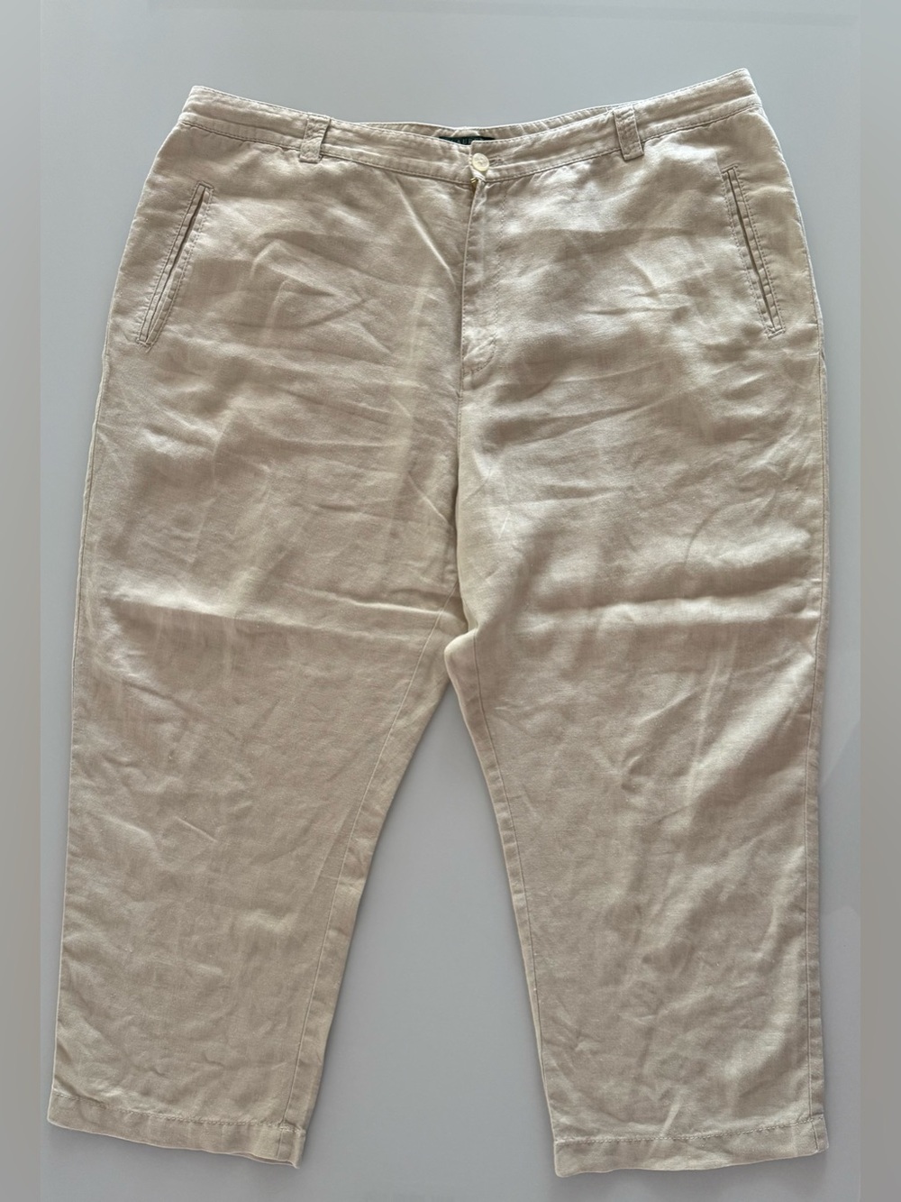 Lauren Ralph Lauren 100% Linen Women’s Size 22W Tan Wide Leg Resort Style Pants